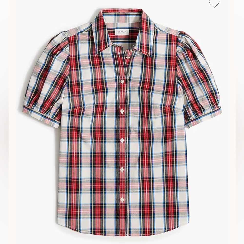J Crew Puff-sleeve tartan button-up shirt Blouse Top Plaid Academia Preppy